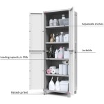 Keter Storage Cabinet with Doors and Shelves for Laundry Room, Garage, Bathroom Accessories, Closet and Home Organization, White & Grey