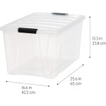 IRIS USA 72 QT Plastic Storage Box with Lid and Latches - 4 Pack - BPA-Free, See-Through Organizing Solution, Durable Nestable Stackable Containers, Secure Pull Handle - Clear