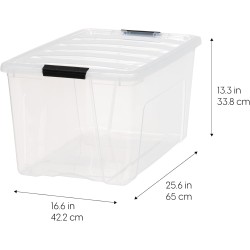 IRIS USA 72 QT Plastic Storage Box with Lid and Latches - 4 Pack - BPA-Free, See-Through Organizing Solution, Durable Nestable Stackable Containers, Secure Pull Handle - Clear
