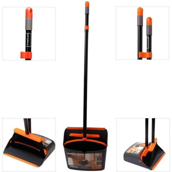 TreeLen Broom and Dustpan Set with 52" Long Handle for Home Kitchen Room Office Lobby Floor Use Upright Stand Up Stand Up Broom with Dustpan Combo