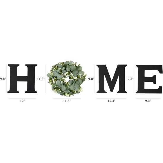 Mkono Farmhouse Wall Home Sign with Artificial Eucalyptus for O Rustic Wooden Hanging Letters Decorative Wall Art Decor for Living Room Kitchen Entryway Housewarming Gift, Black