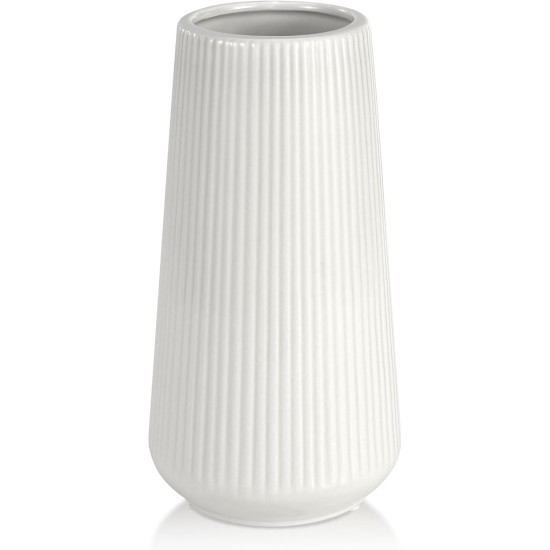 White Ceramic Vase, GUKJOB Small Cute Flower Vase for Pampas Grass, Home, Living Room, Dining Table, Farmhouse, Office Decor, Bedroom, Table, and Kitchen Shelf (White)