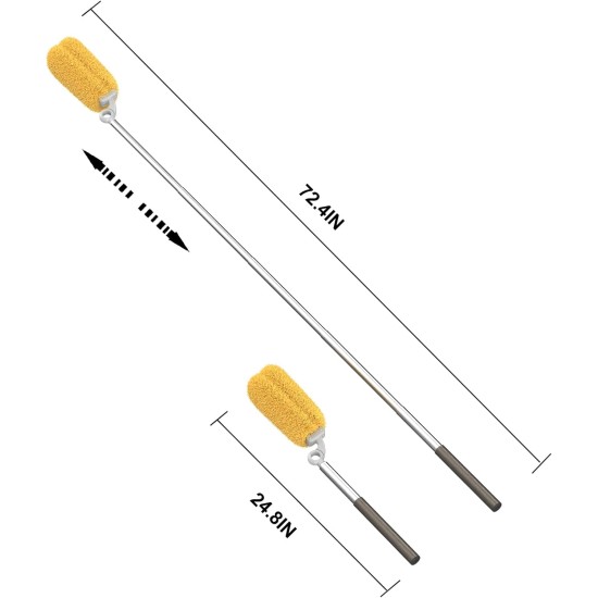 Long Handle Dusters for Cleaning with 2 Replacement Heads, Washable Cleaning Duster Kit with Laundry Mesh Bag, Cobweb Duster, Extendable Dusting Tool for Home and Office