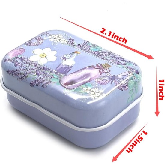 8Pcs Metal Hinged Tin Box Container Floral Farmhouse Rustic Mini Portable Small Storage Container Kit with Lid for Home Storage 2.1x1.5x1 Inch (White)