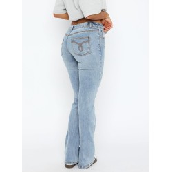 Women's Stretch Low Rise Double Button Elastic Skinny Vintage Flare Jeans