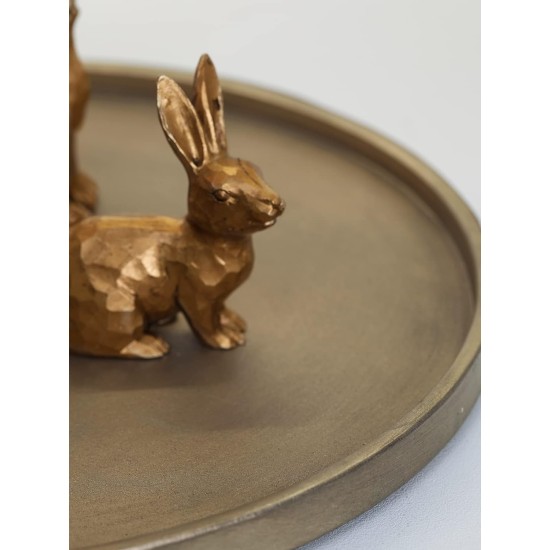 DN DECONATION Golden Polyresin Bunny Decor Rabbit Figurines, Easter Bunny Statue Set of 3 for Spring Tabletop Decor