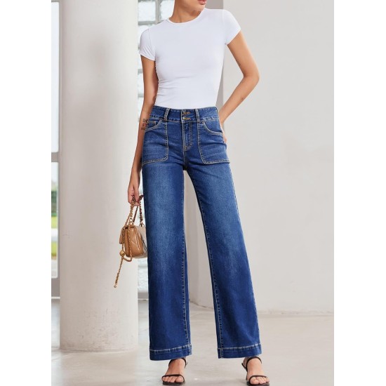 Sidefeel Women's Wide Leg Jeans High Waisted Stretchy Tummy Control Straight Leg Denim Pants Sidefeel Women's Wide Leg Jeans High Waisted Stretchy Tummy Control Straight Leg Denim Pants