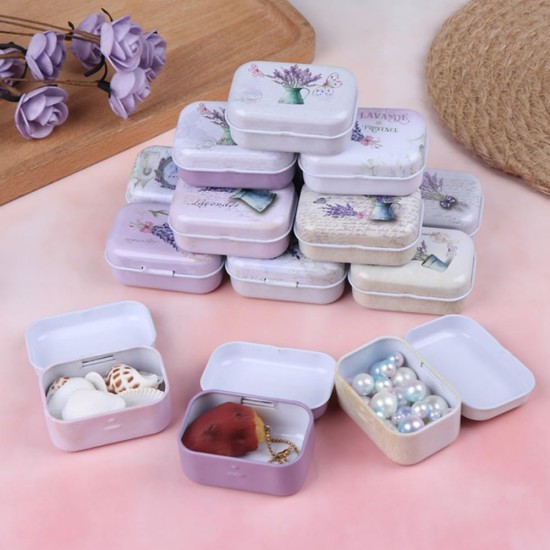 8Pcs Metal Hinged Tin Box Container Floral Farmhouse Rustic Mini Portable Small Storage Container Kit with Lid for Home Storage 2.1x1.5x1 Inch (White)