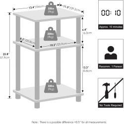 Furinno Just 3-Tier Turn-N-Tube Open Storage Nightstand, 1-Pack, Plastic Poles, Columbia Walnut/Black