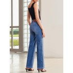 Sidefeel Women's Wide Leg Jeans High Waisted Stretchy Jeans Straight Leg Trendy Patchwork Loose Fit Denim Pants