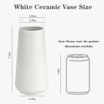 White Ceramic Vase, GUKJOB Small Cute Flower Vase for Pampas Grass, Home, Living Room, Dining Table, Farmhouse, Office Decor, Bedroom, Table, and Kitchen Shelf (White)
