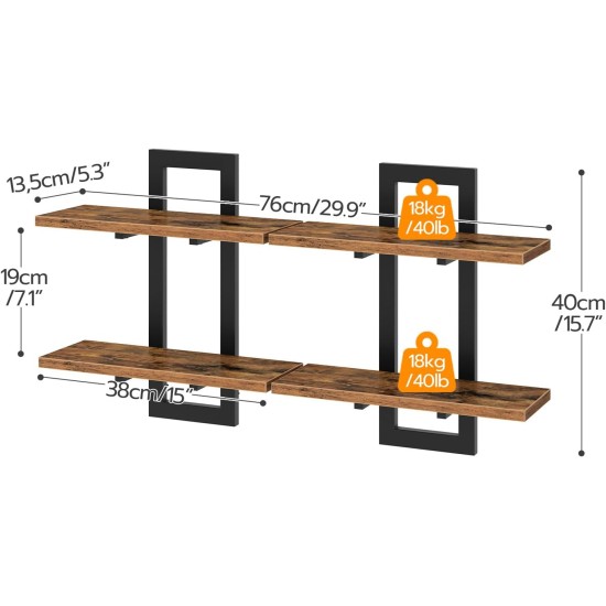 HOOBRO Floating Shelves, 15 Inch Wall Shelf Set of 2, Wall Mounted Storage Shelves 2-Tier, Hanging Bathroom Shelves, for Living Room, Bedroom, Bathroom, Kitchen, Rustic Brown and Black BF32BJ01G1 HOOBRO Floating Shelves, 15 Inch Wall Shelf Set of 2, Wall Mounted Storage Shelves 2-Tier, Hanging Bathroom Shelves, for Living Room, Bedroom, Bathroom, Kitchen, Rustic Brown and Black BF32BJ01G1