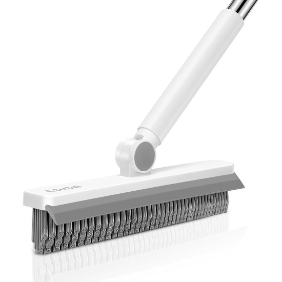 SetSail Grout Cleaner Brush with Long Handle, V-Shaped Floor Scrub Brush Swivel Grout Brush Stiff Bristle Floor Grout Scrubber for Bathroom, Tile Line, Crevice, Kitchen, Wall, Deck, Garage, White Grey