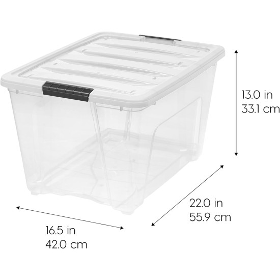 IRIS USA 6-Pack 54 Quart Stackable Storage Bins with Lids [Made in USA] - Everyday Organizer Latching Clear Plastic Organization Containers Closet Bedroom Shelving Units Home Storage - Clear/White