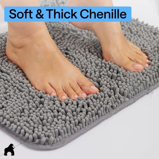 GORILLA GRIP Bath Rug Mat, Thick Soft Absorbent Chenille, Quick Dry Microfiber Mats, Rubber Backing Washable Shower Floor Rugs, US Designed Bathroom Bathmat Home Decor Accessories, 24x17, Grey GORILLA GRIP Bath Rug Mat, Thick Soft Absorbent Chenille, Quick Dry Microfiber Mats, Rubber Backing Washable Shower Floor Rugs, US Designed Bathroom Bathmat Home Decor Accessories, 24x17, Grey