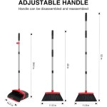 NACENA Broom and Dustpan Set, 52-in Long Adjustable Handle Broom Dustpan Combo with Dustpan Teeth to Automatically Clean Hair Suitable for Home Kitchen Office Hall Floor（Black&Red）
