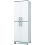 Keter Storage Cabinet with Doors and Shelves for Laundry Room, Garage, Bathroom Accessories, Closet and Home Organization, White & Grey