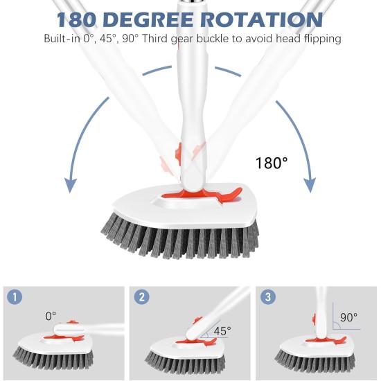 SetSail Floor Scrub Brush, 3-In-1 Tile Tub Floor Scrubber with 52-inch Adjustable Long Handle Shower Cleaner and 3 Detachable Replacement Brush Heads for Cleaning Bathroom Kitchen Walls Tub Tile
