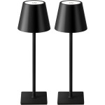 KDG 2 Pack Cordless Table Lamp, Portable LED Desk Lamps, 5000mAh Battery Operated, 3 Color Stepless Dimming Up, for Restaurant, Bedroom, Outdoor Camping, Coffee Shop, Night Light, Rechargeable (Black)