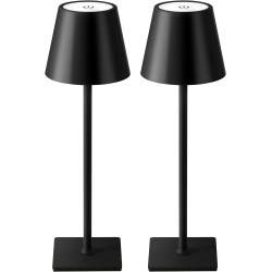 KDG 2 Pack Cordless Table Lamp, Portable LED Desk Lamps, 5000mAh Battery Operated, 3 Color Stepless Dimming Up, for Restaurant, Bedroom, Outdoor Camping, Coffee Shop, Night Light, Rechargeable (Black)