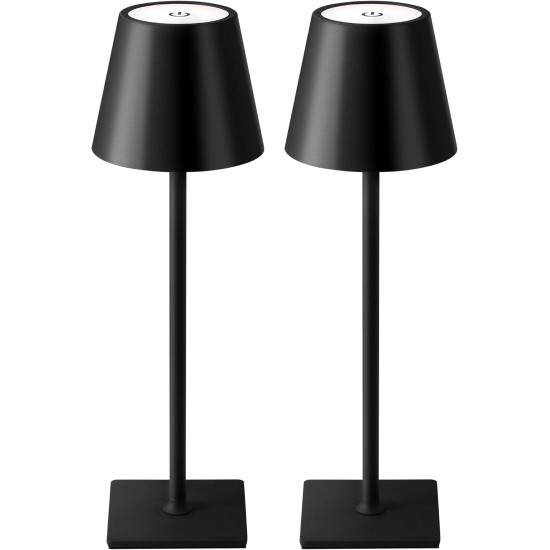 KDG 2 Pack Cordless Table Lamp, Portable LED Desk Lamps, 5000mAh Battery Operated, 3 Color Stepless Dimming Up, for Restaurant, Bedroom, Outdoor Camping, Coffee Shop, Night Light, Rechargeable (Black)