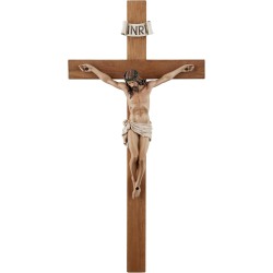 Crucifix Wall Cross - 14 Inch Olive Wood Wall Crucifix, Hand Painted Resin Jesus on Wooden Crucifix Catholic Home Decor Housewarming Religious Gifts