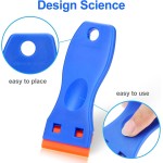 4 Pcs Plastic Razor Blade Scraper and 100 Pcs Blades, Remove Label Decal Tool， Forwithout Scratches Plastic Razor Blade Scraper, Adhesive Remover for Stickers, Gaskets and Paints on Window Car Glass