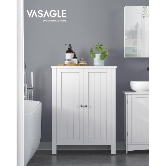 VASAGLE Floor Storage Cabinet, Freestanding Storage Unit with 2 Adjustable Shelves, for Bathroom Living Room Dining Kitchen, 11.8 x 23.6 x 31.5 Inches, Cloud White UBCB60WV1