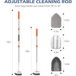 SetSail Floor Scrub Brush, 3-In-1 Tile Tub Floor Scrubber with 52-inch Adjustable Long Handle Shower Cleaner and 3 Detachable Replacement Brush Heads for Cleaning Bathroom Kitchen Walls Tub Tile