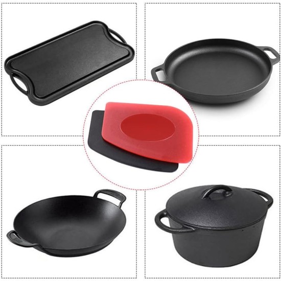 316 Upgraded Chainmail Scrubber with Silicone Handle Cast Iron Cleaner for Cast Iron Grill Pan Skillet Wok Bakeware Ergonomic to Hold Easy to Use Dishwasher Safe, Scrubber + Scraper + Towel (Black)