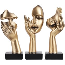 3 Pcs Thinker Small Statue Set - Black Gold Home Decor Abstract Art Figurines for Shelves, Living Room Coffee Table, Office Desktop (3 Pcs Gold, 6")