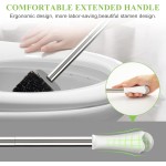 Compact Toilet Brush & Holder, Stainless Steel Handle, Space Saving for Storage, Deep Cleaning, Drip-Proof, Easy to Assemble, Nylon Bristles, White & Grey