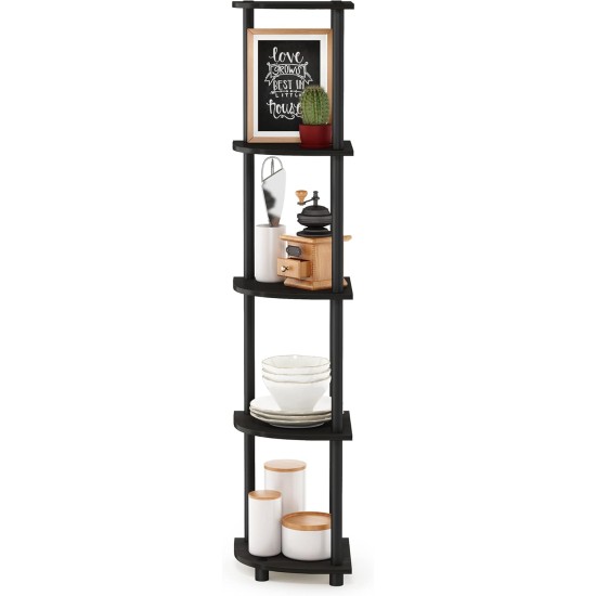Furinno TURN-N-TUBE Corner Shelf, 5-Tier Corner Bookshelf, Open Storage Shelves, for Organization and Storage, Living Room, Home Office, Garage, Bedroom, Espresso