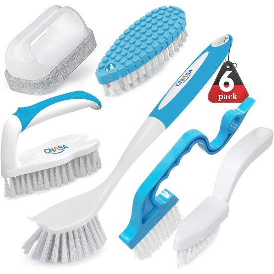 6 Pack Household Deep Cleaning Set - Kitchen, Bathroom & Floor Cleaning Brushes, Includes Scrub, Dish, Bottle, Grout, Crevice & Shoe Brushes
