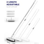 Floor Scrub Brush with Long Handle, 3 in 1 Scrape and Heavy-Duty Stiff Bristle Floor Scrubber Brush with Squeegee and Tweezer for Cleaning Tile Wall Deck Bathroom Patio Garage Kitchen (White)