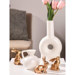 DN DECONATION Golden Polyresin Bunny Decor Rabbit Figurines, Easter Bunny Statue Set of 3 for Spring Tabletop Decor