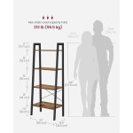 VASAGLE Ladder Shelf, 4-Tier Bookshelf, Storage Rack, Bookcase with Steel Frame, for Living Room, Home Office, Kitchen, Bedroom, Industrial Style, Rustic Brown and Ink Black ULLS44X