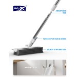 Floor Scrub Brush with Long Handle, 3 in 1 Scrape and Heavy-Duty Stiff Bristle Floor Scrubber Brush with Squeegee and Tweezer for Cleaning Tile Wall Deck Bathroom Patio Garage Kitchen (White)