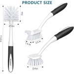 SetSail Dish Brush Set of 3 with Bottle Brush, Dish Scrub Brush with Long Handle Deep Cleaning Handle Brush with Scraper Tip for Kitchen Sink Dishes Bottle Cup Pot and Pans Tile Lines, Black