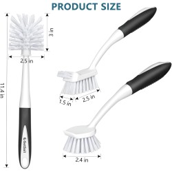 SetSail Dish Brush Set of 3 with Bottle Brush, Dish Scrub Brush with Long Handle Deep Cleaning Handle Brush with Scraper Tip for Kitchen Sink Dishes Bottle Cup Pot and Pans Tile Lines, Black