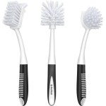 SetSail Dish Brush Set of 3 with Bottle Brush, Dish Scrub Brush with Long Handle Deep Cleaning Handle Brush with Scraper Tip for Kitchen Sink Dishes Bottle Cup Pot and Pans Tile Lines, Black