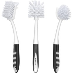 SetSail Dish Brush Set of 3 with Bottle Brush, Dish Scrub Brush with Long Handle Deep Cleaning Handle Brush with Scraper Tip for Kitchen Sink Dishes Bottle Cup Pot and Pans Tile Lines, Black