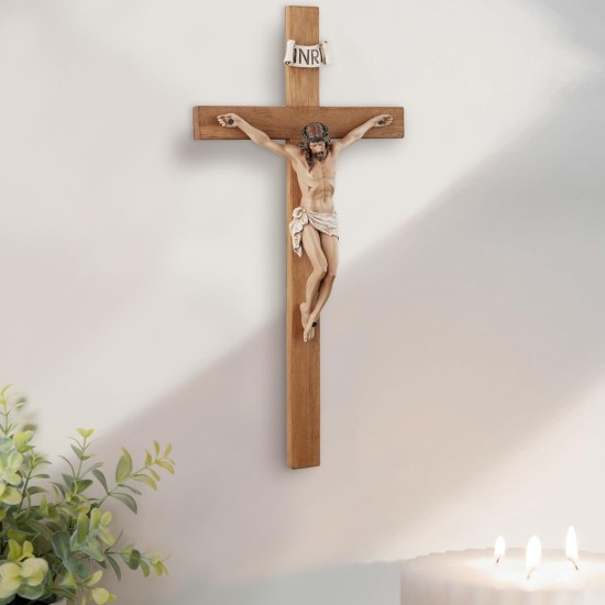 Crucifix Wall Cross - 14 Inch Olive Wood Wall Crucifix, Hand Painted Resin Jesus on Wooden Crucifix Catholic Home Decor Housewarming Religious Gifts Crucifix Wall Cross - 14 Inch Olive Wood Wall Crucifix, Hand Painted Resin Jesus on Wooden Crucifix Catholic Home Decor Housewarming Religious Gifts