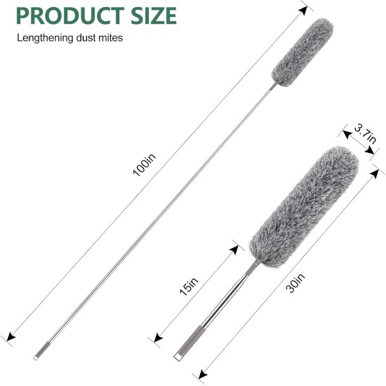 SetSail Extra-Long Dusters with Extension Pole 100-inch for Cleaning, Bendable Microfiber Head Washable Ceiling Fan Duster for High Ceilings, Furniture