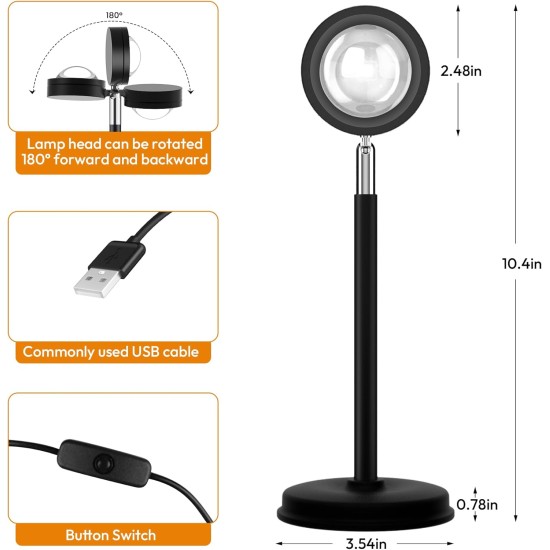 Sunset Lamp Projector,180 Degree Rotation Sun Projection Light Led Night Light Floor Lamp with USB Port,Sunset Lamps for Photography Party Bedroom Decor,Christmas Gifts for Women