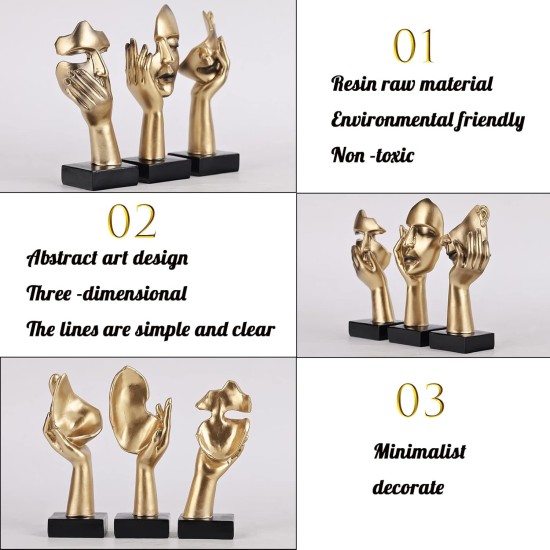 3 Pcs Thinker Small Statue Set - Black Gold Home Decor Abstract Art Figurines for Shelves, Living Room Coffee Table, Office Desktop (3 Pcs Gold, 6") 3 Pcs Thinker Small Statue Set - Black Gold Home Decor Abstract Art Figurines for Shelves, Living Room Coffee Table, Office Desktop (3 Pcs Gold, 6")