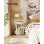 VASAGLE LILEA Collection - Small Round Side End Table, Modern Nightstand with Fabric Basket, Matte White and Camel Brown ULET223W10