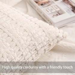 Pack of 2 Corduroy Decorative Throw Pillow Covers 18x18 Inch Soft Striped Pillow Covers Modern Farmhouse Home Decor for Sofa Living Room Couch Bed(Cream White)