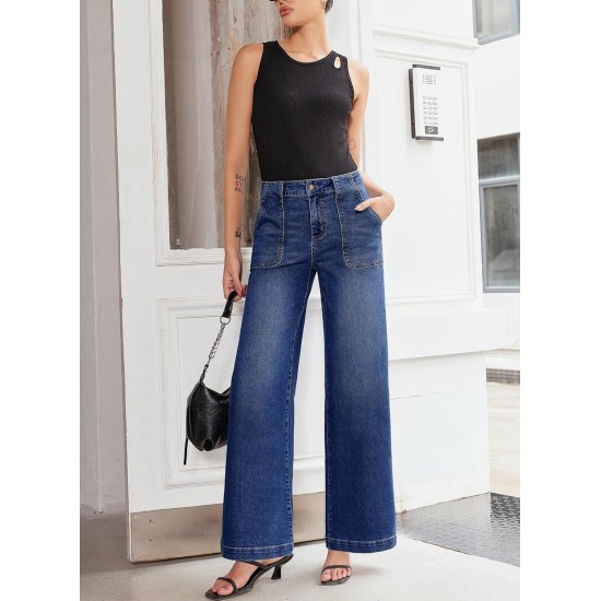 Sidefeel Womens Wide Leg Jeans High Waisted Stretchy Straight Leg Baggy Denim Pants with Pockets Sidefeel Womens Wide Leg Jeans High Waisted Stretchy Straight Leg Baggy Denim Pants with Pockets