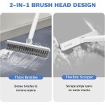 SetSail Grout Cleaner Brush with Long Handle, V-Shaped Floor Scrub Brush Swivel Grout Brush Stiff Bristle Floor Grout Scrubber for Bathroom, Tile Line, Crevice, Kitchen, Wall, Deck, Garage, White Grey